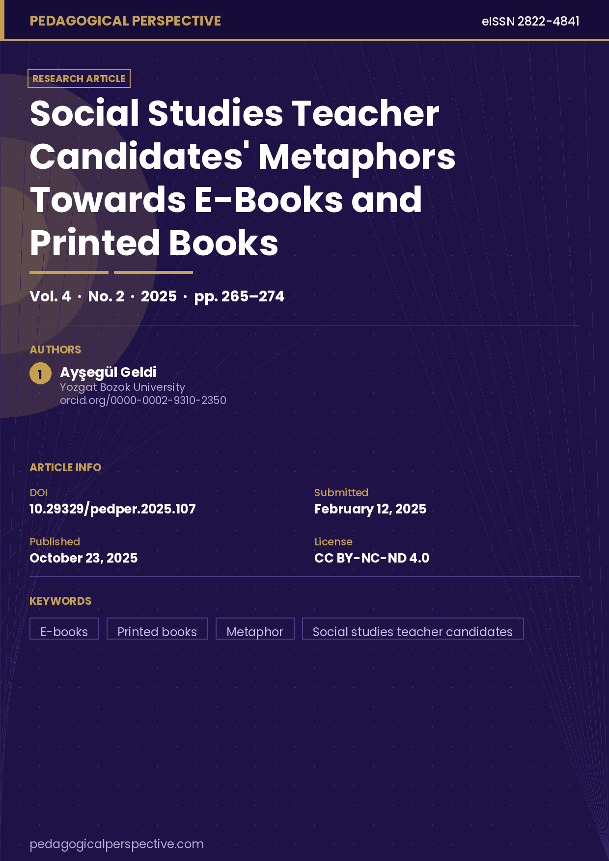 Social studies teacher candidates’ metaphors towards e-books and printed books