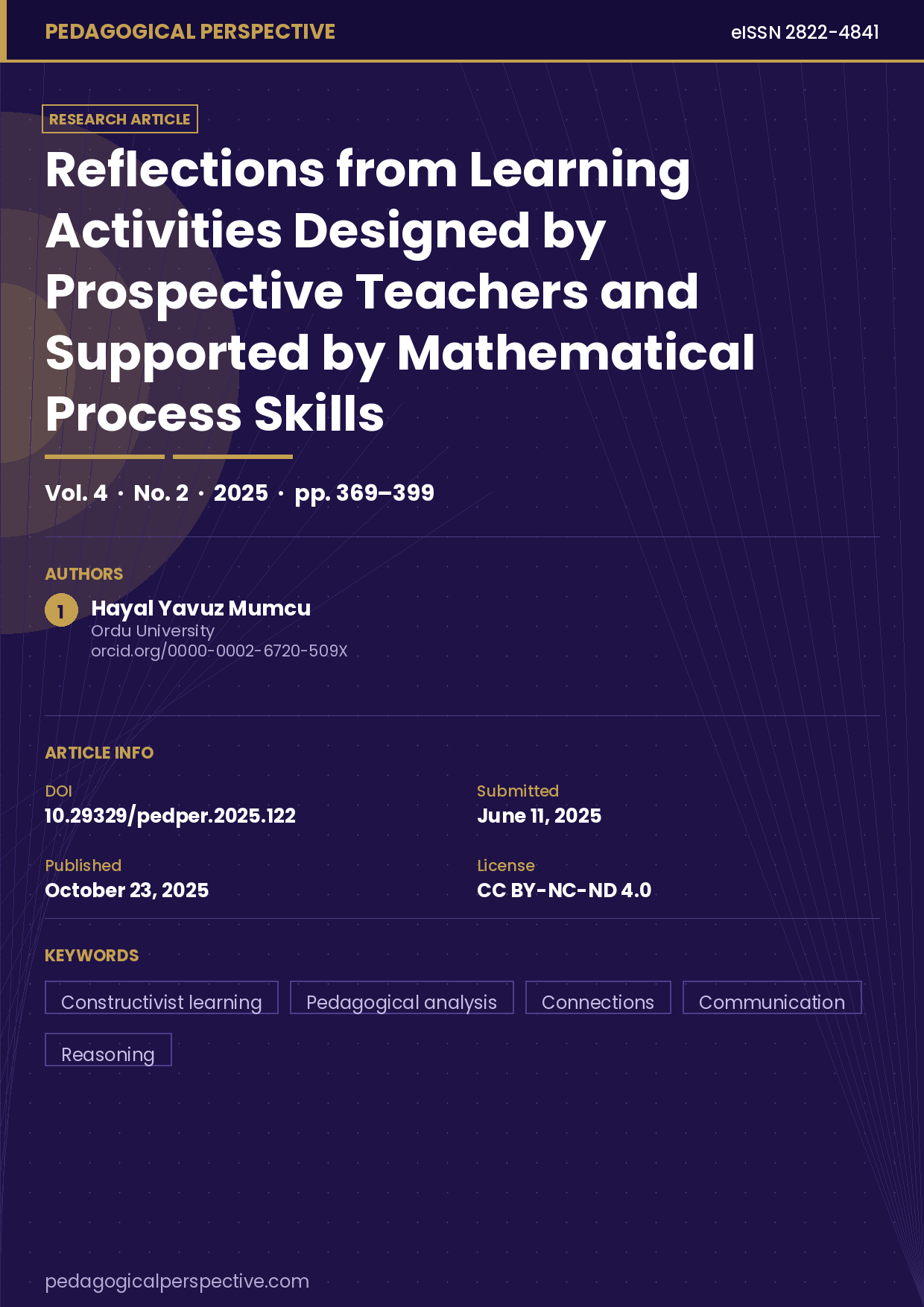 Reflections from learning activities designed by prospective teachers and supported by mathematical process skills
