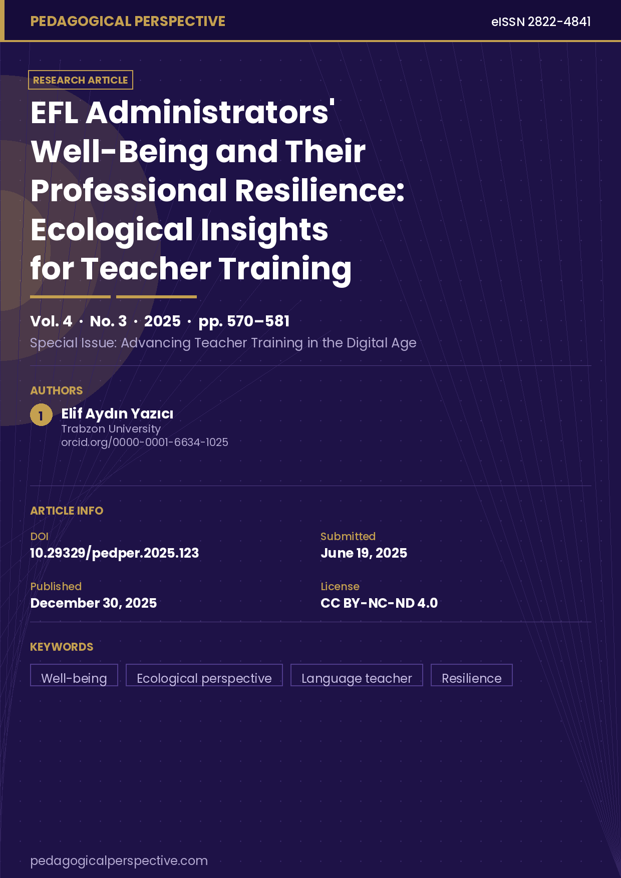 EFL administrators’ well-being and their professional resilience: Ecological insights for teacher training