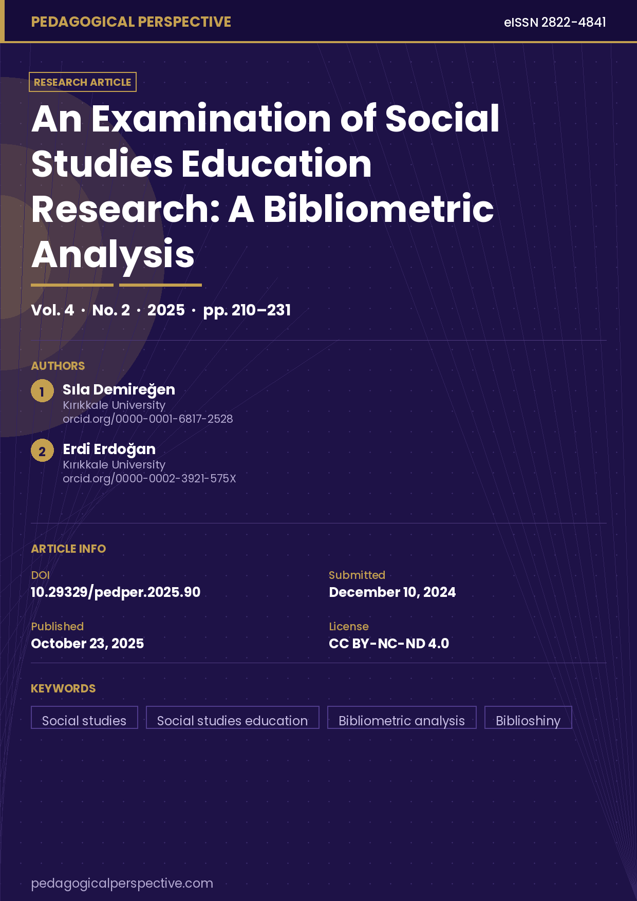 An examination of social studies education research: A bibliometric analysis